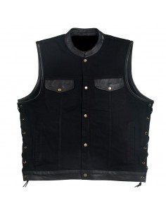 Black Denim Leather Vest